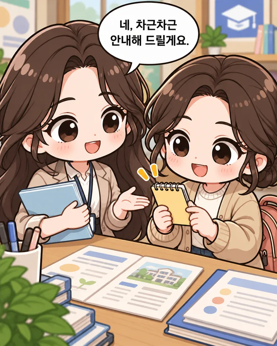 다온이 민에게 차근차근 안내하겠다고 답하는 장면