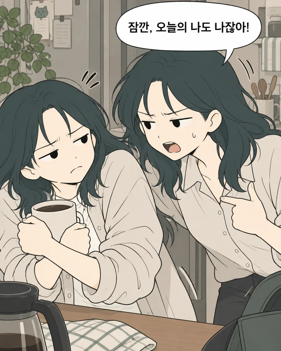 어제의 나와 오늘의 나가 커피를 나누는 일상툰, 12컷 중 4번째