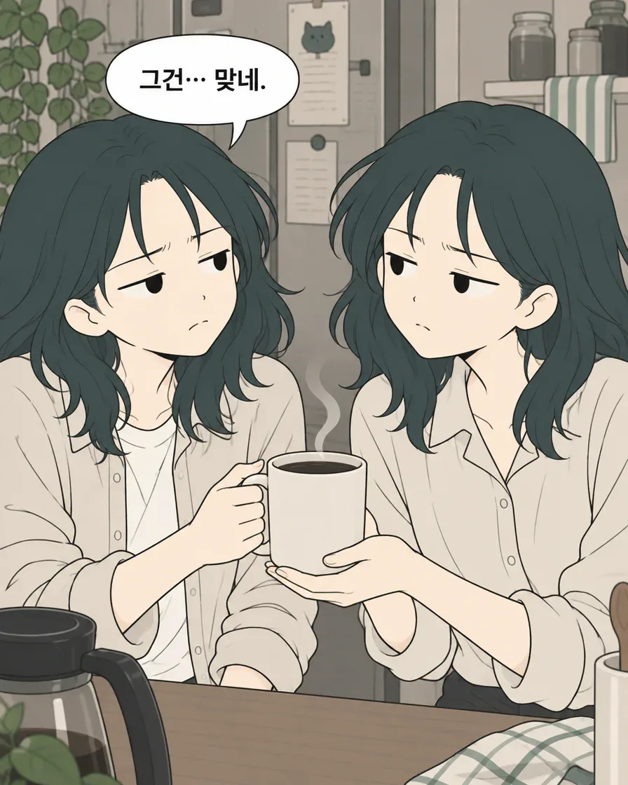 Everyday comic about sharing the last coffee, panel 5 of 12