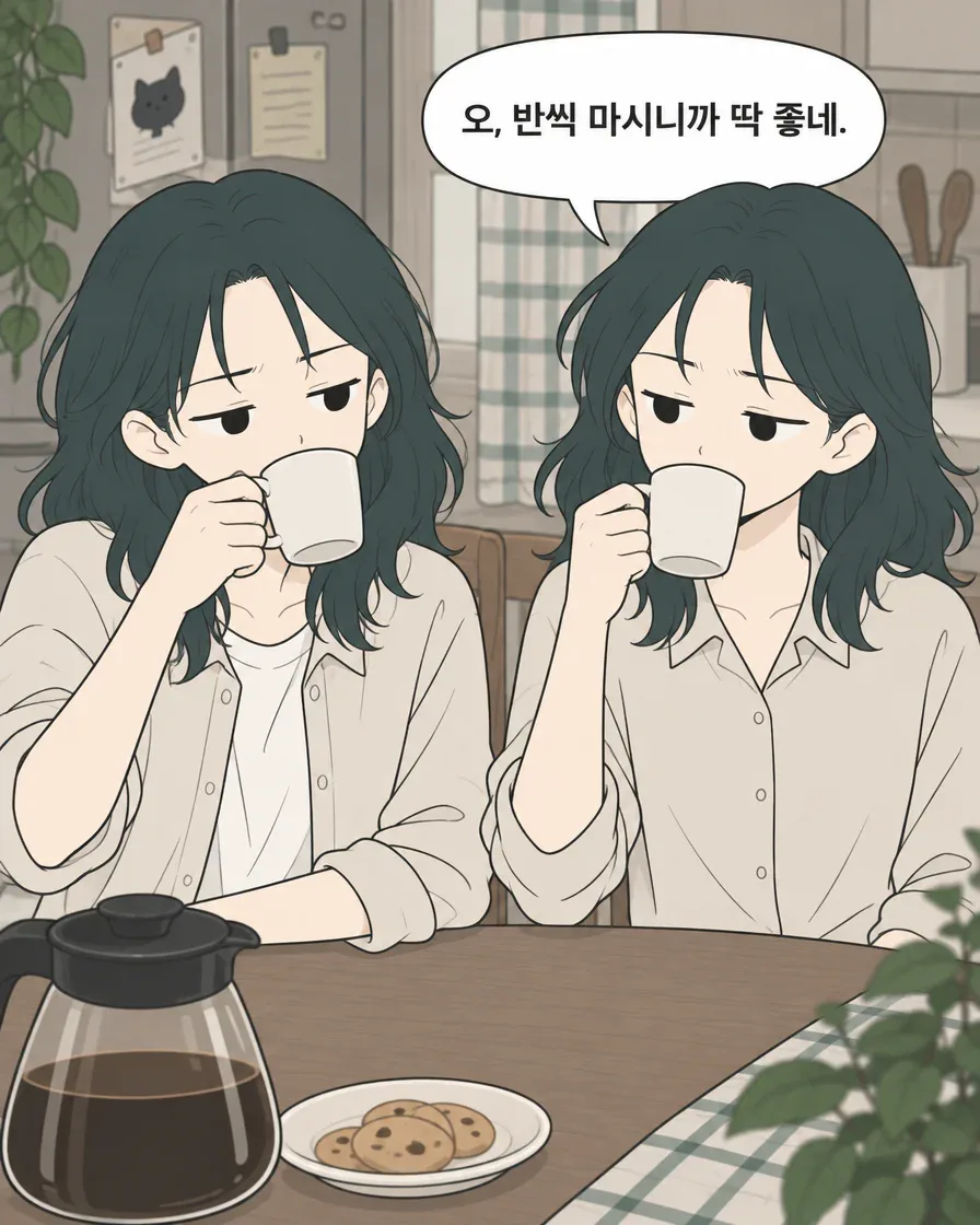 어제의 나와 오늘의 나가 커피를 나누는 일상툰, 12컷 중 8번째