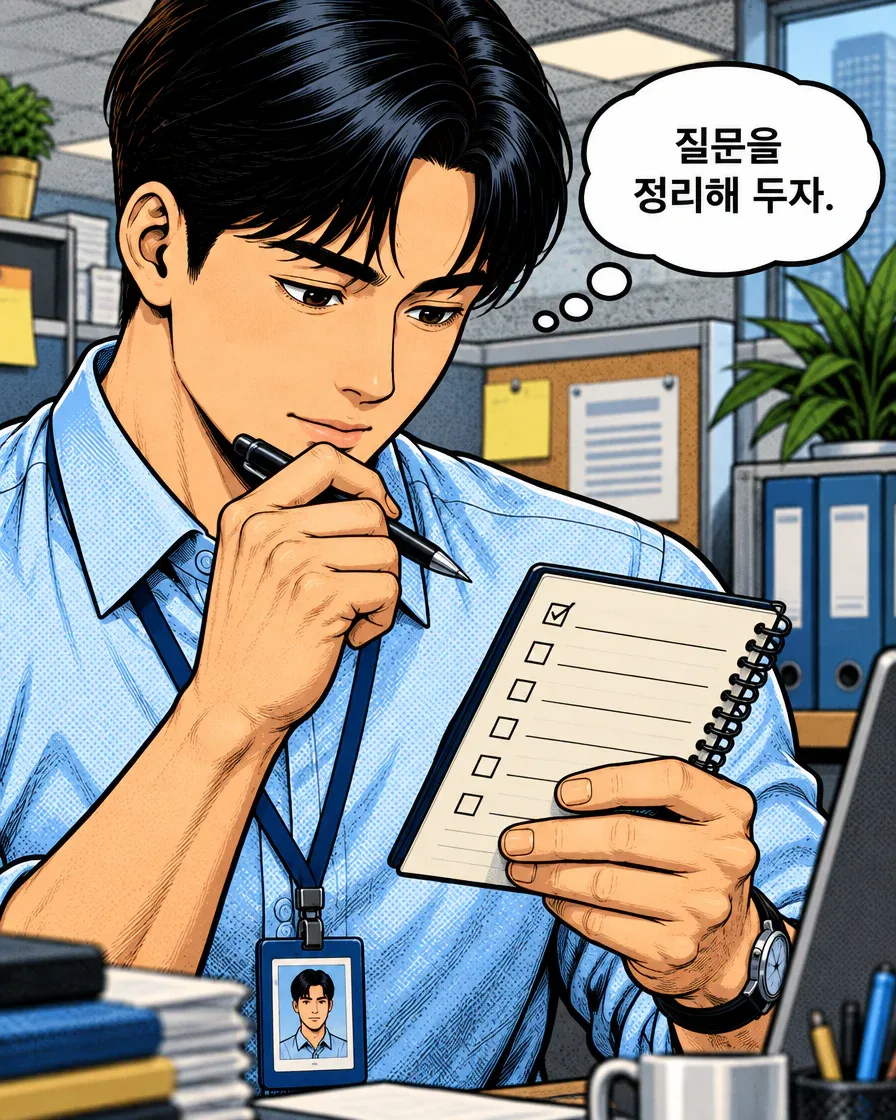 신입사원이 작성한 메모를 보며 질문을 정리한다.