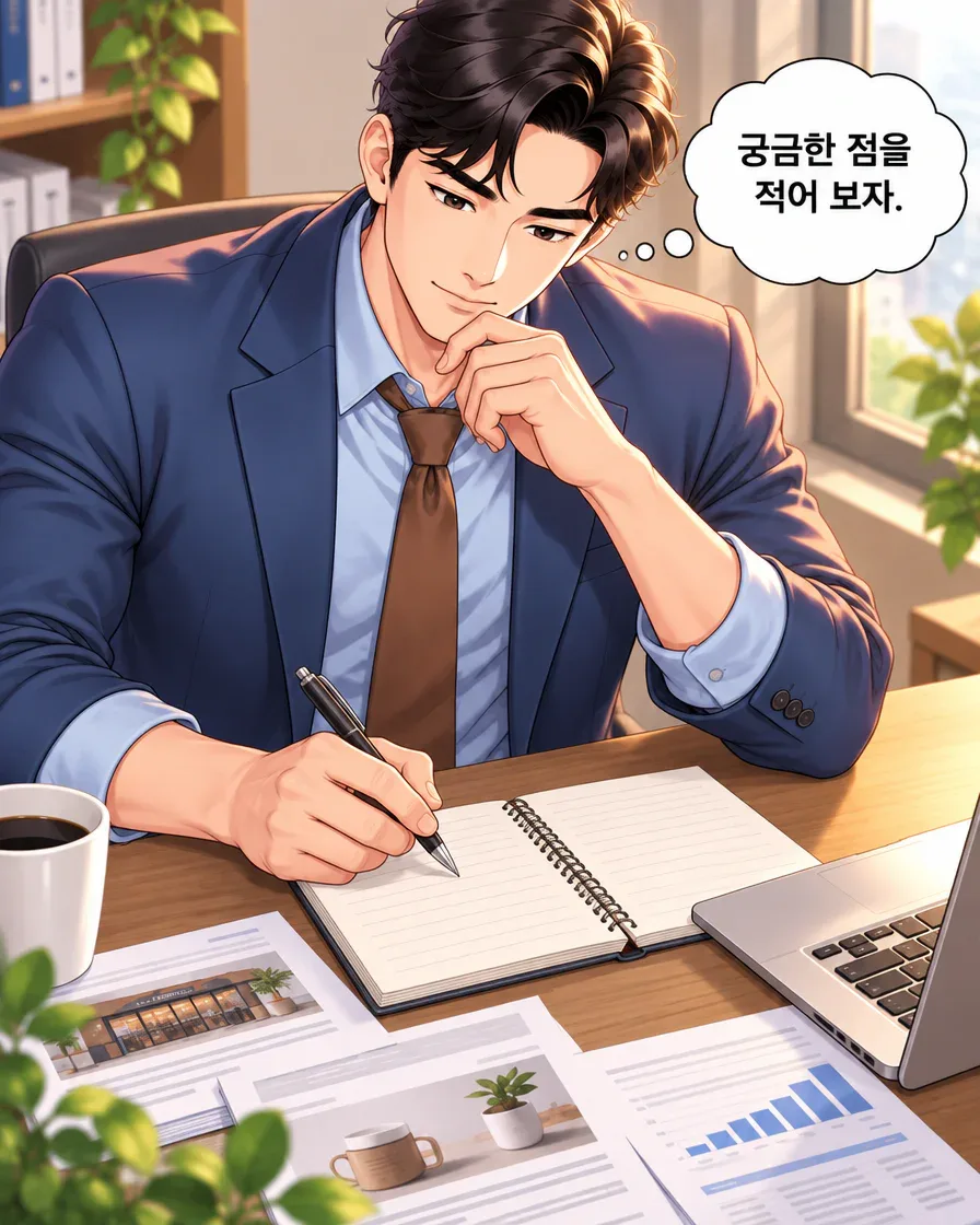 방문자가 펼친 노트에 궁금한 점을 적는다.
