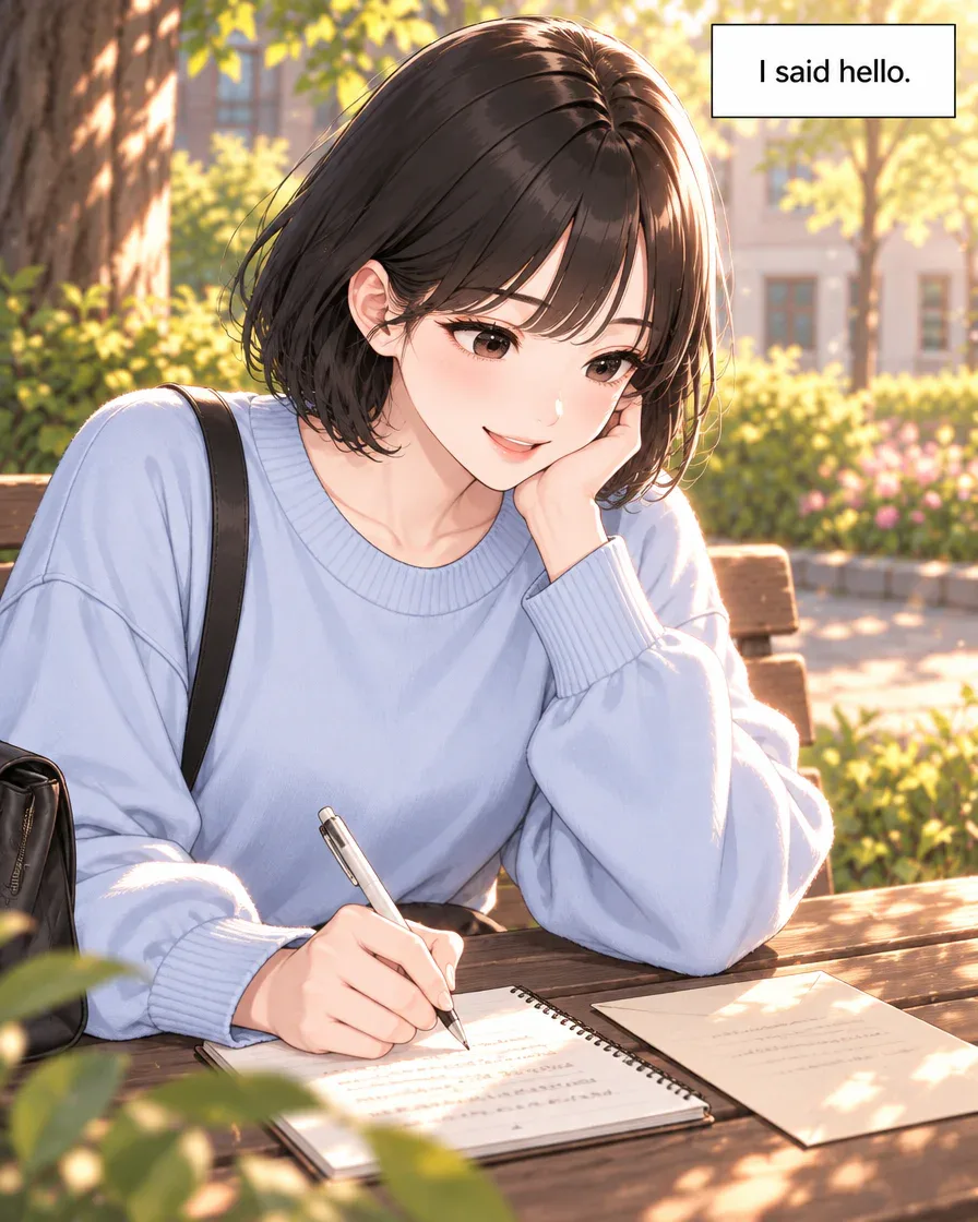 Jiwoo begins writing back beside the mysterious letter in her notebook.