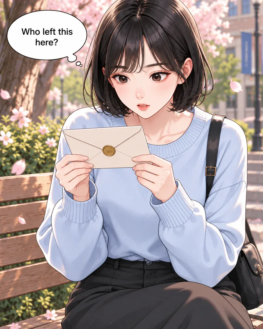 Jiwoo turns the mysterious envelope over, searching it for a clue.