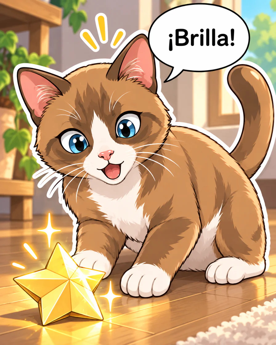 Browny mira una estrella dorada de papel y dice ¡Brilla! en la primera viñeta española
