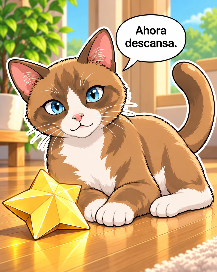 Browny tumbado junto a la estrella de papel quieta dice Ahora descansa. en la cuarta viñeta española