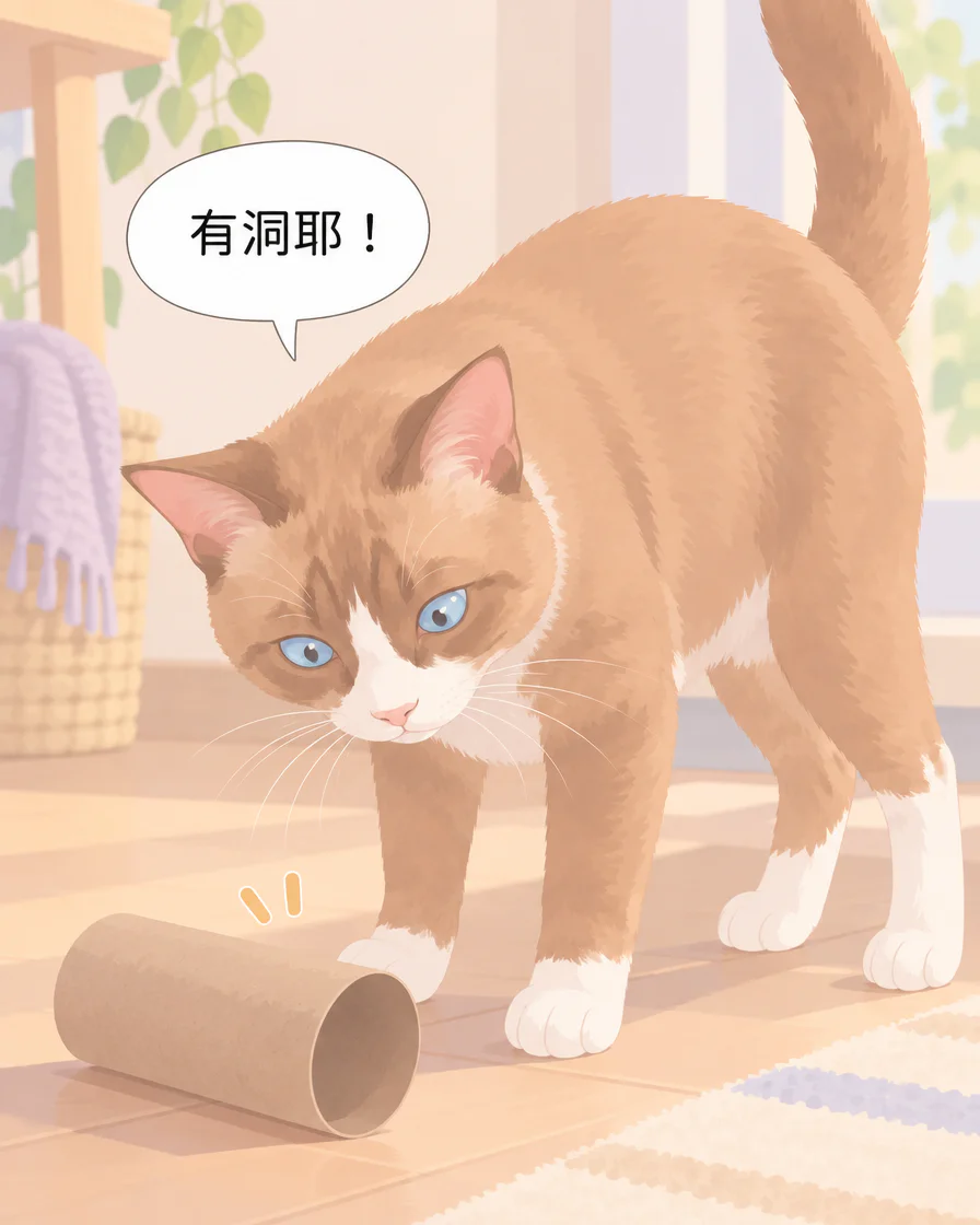 Browny低頭看紙筒開口並說有洞耶的實際繁體中文第一格