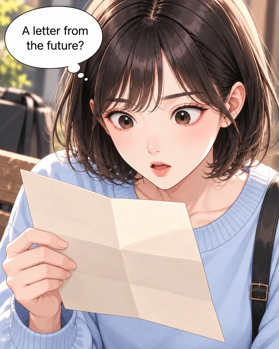 Jiwoo holds the unfolded letter and wonders whether it came from the future.