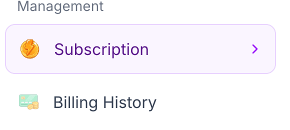 The Subscription item in the account settings menu