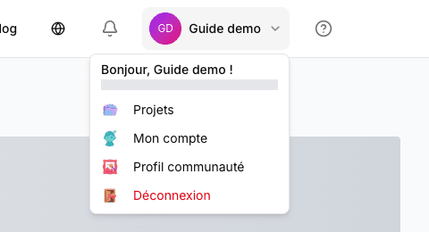 Les paramètres du compte dans le menu du profil en haut à droite