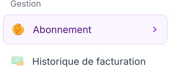 La rubrique Abonnement dans le menu des paramètres du compte
