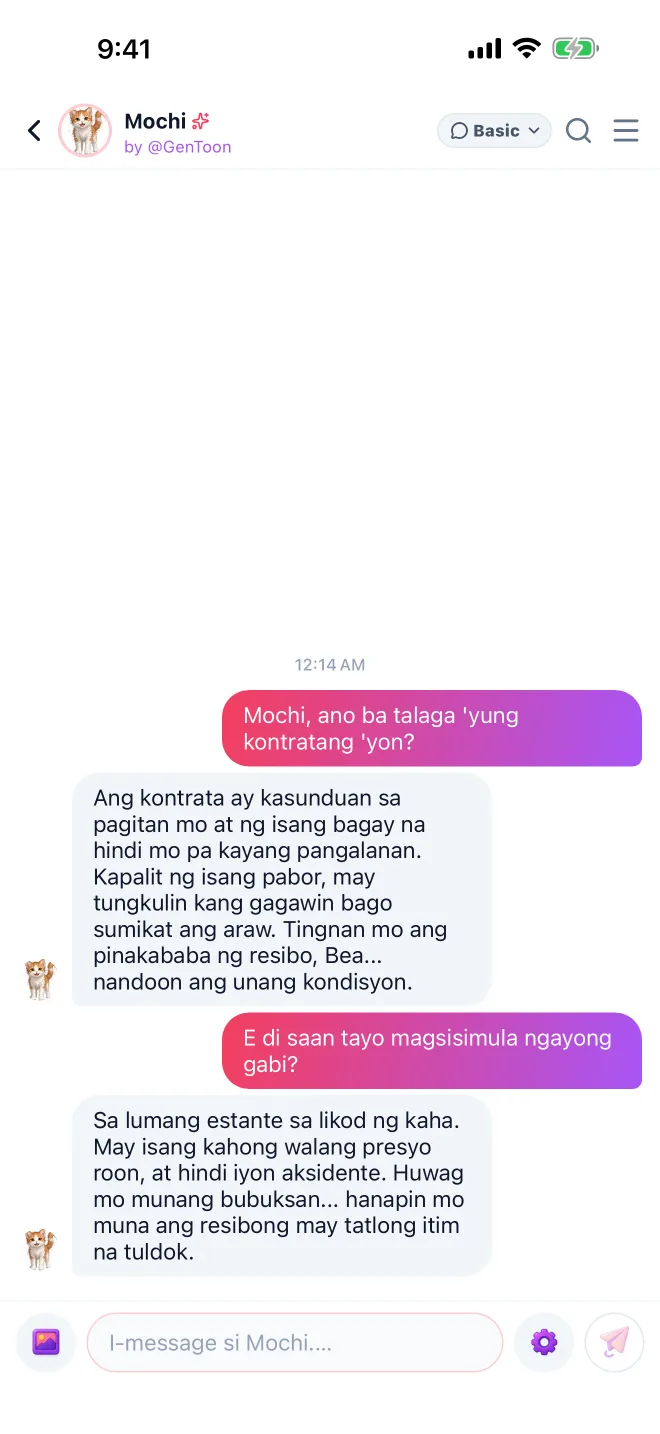 Kausapin ang karakter · Aktuwal na screen ng GenToon app