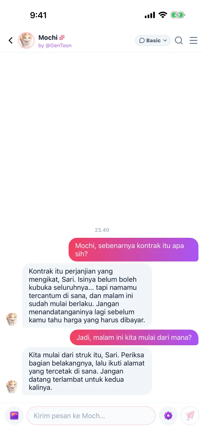 Chat karakter · Tampilan asli aplikasi GenToon