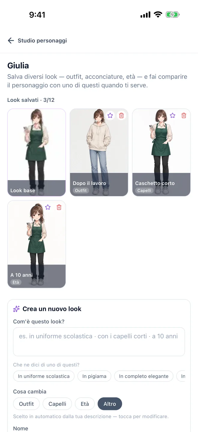 Personaggi · Schermata reale dell’app GenToon