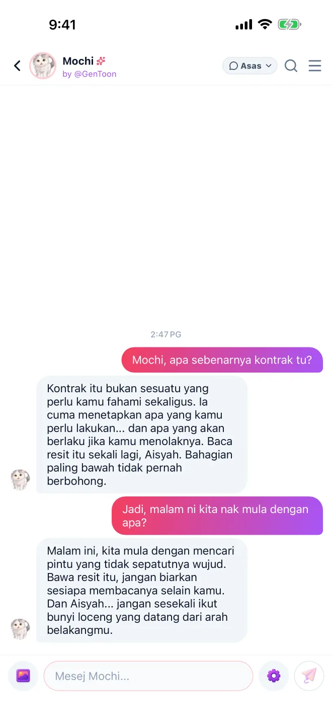 Sembang watak · Paparan sebenar aplikasi GenToon